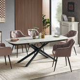 Masa de dining extensibila 140-200 cm, din piatra sinterizata si metal, Niveo HARO